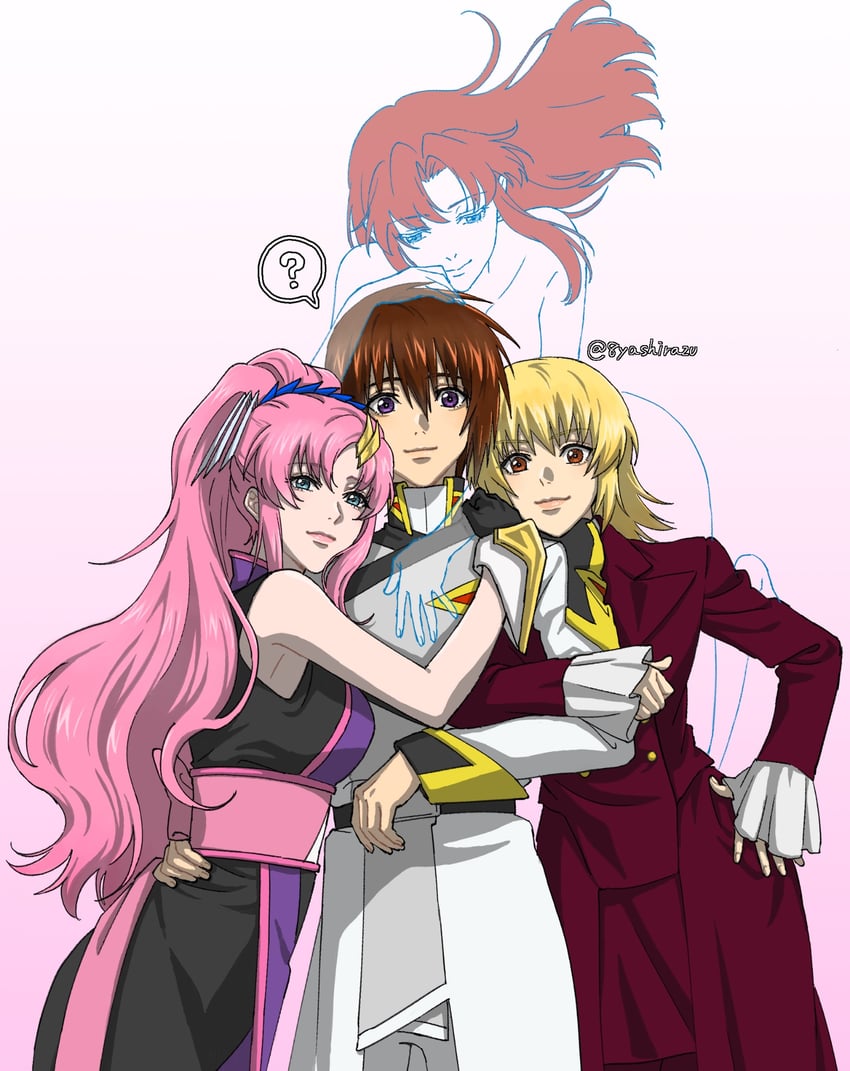 cagalli yula athha, lacus clyne, kira yamato, and flay allster (gundam and 3 more) drawn by 8yashirazu