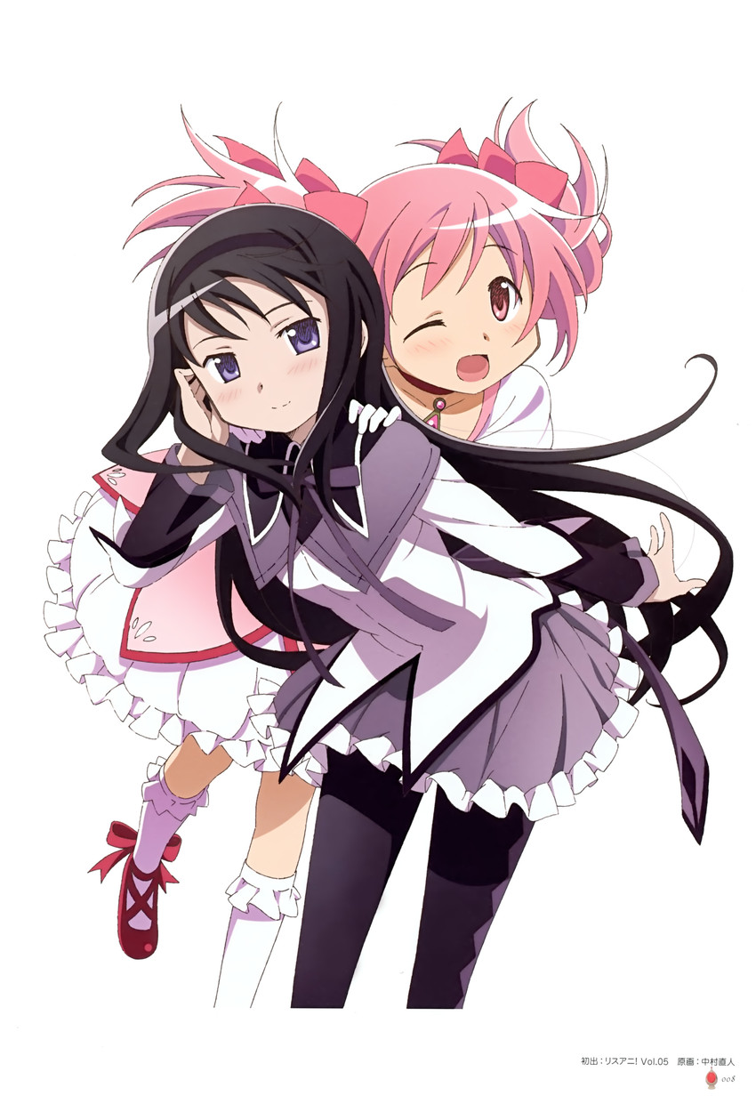 akemi homura and kaname madoka (mahou shoujo madoka magica) drawn by nakamura_naoto