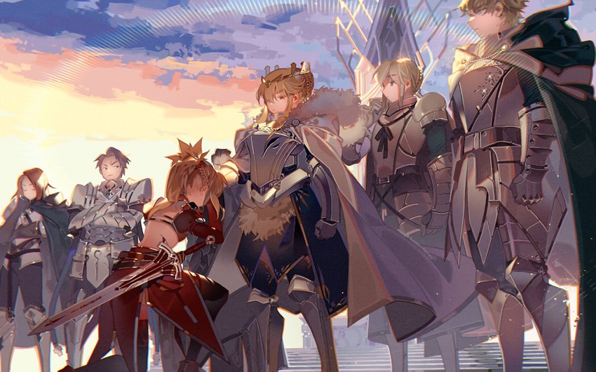 artoria pendragon, mordred, lancelot, bedivere, tristan, and 2 more (fate and 3 more) drawn by kawacy