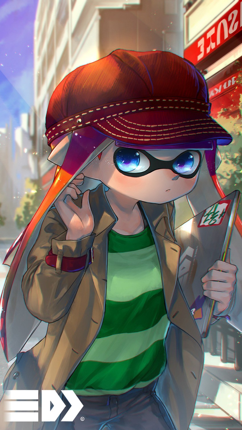 inkling player character and inkling girl (splatoon and 1 more) drawn by kashu_(hizake)