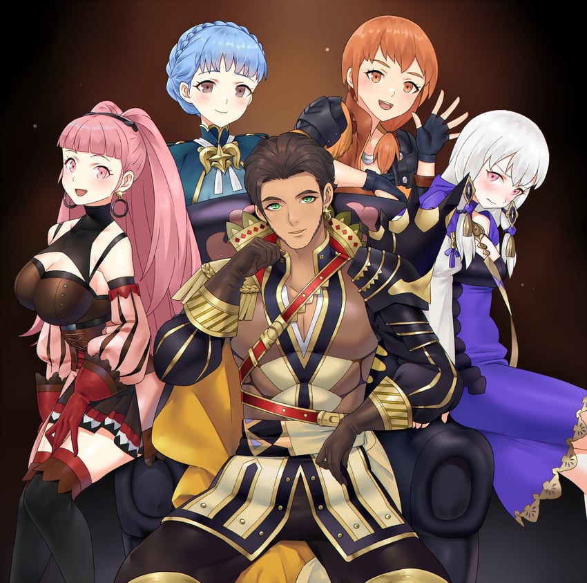 hilda valentine goneril, lysithea von ordelia, marianne von edmund, claude von riegan, and leonie pinelli (fire emblem and 1 more) drawn by igni_tion