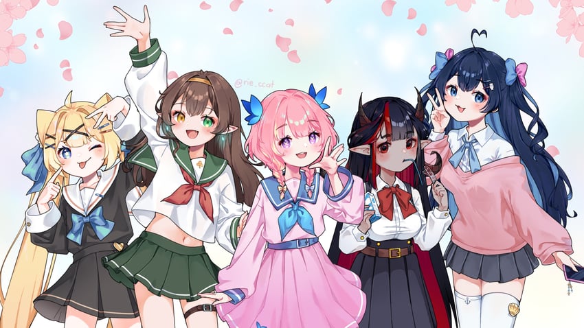 sim chan, lunaby, suki, harukami mei, and morie (hojo studio) drawn by rie_ccat