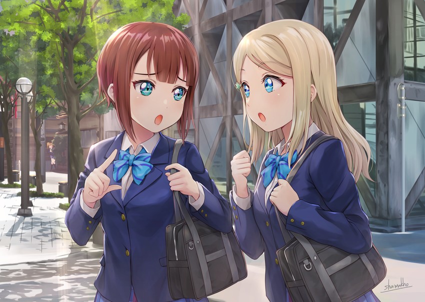 kosaka honoka, ayase alisa, and kosaka yukiho (love live! and 1 more) drawn by shamakho