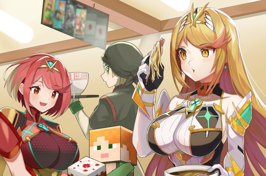 pyra, sephiroth, mythra, min min, steve, and 1 more (final fantasy and 5 more) drawn by katwo