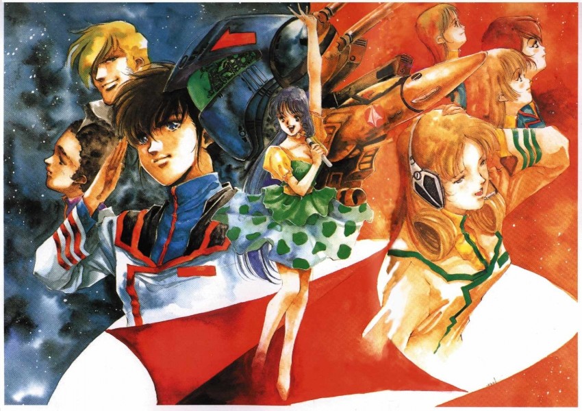 vf-1, lynn minmay, ichijou hikaru, hayase misa, vf-1s, and 7 more (macross and 1 more) drawn by mikimoto_haruhiko