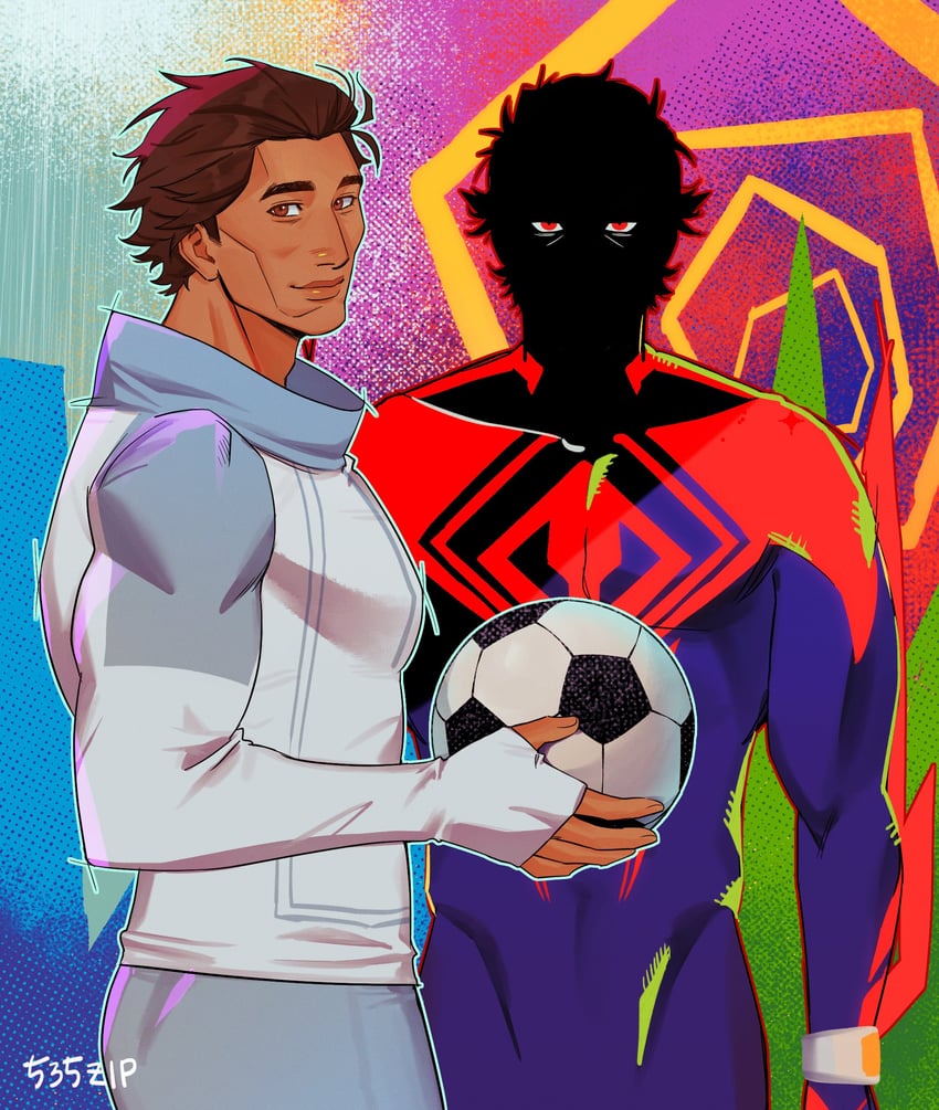miguel o'hara and spider-man (marvel and 3 more) drawn by buksillee