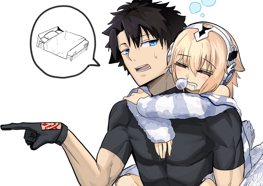 fujimaru ritsuka, jeanne d'arc, and metatron jeanne (fate and 1 more) drawn by mor_(morfowfow)