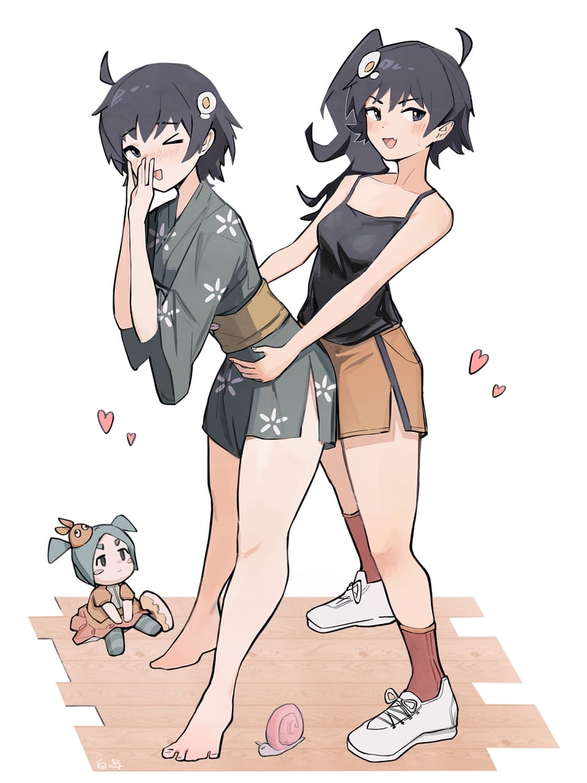 araragi karen, ononoki yotsugi, and araragi tsukihi (monogatari and 1 more) drawn by baisebandaoti1