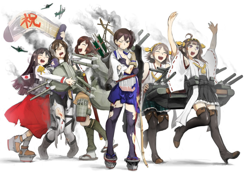kaga, kongou, hiei, ashigara, ise, and 1 more (kantai collection) drawn by bearclaw