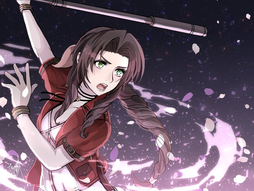 aerith gainsborough (final fantasy and 2 more) drawn by epikakh