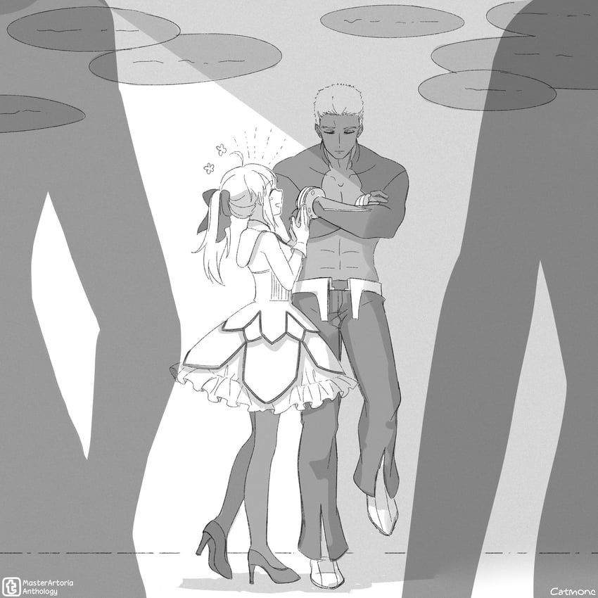 artoria pendragon, saber lily, and emiya alter (fate and 1 more) drawn by alleycat_nd