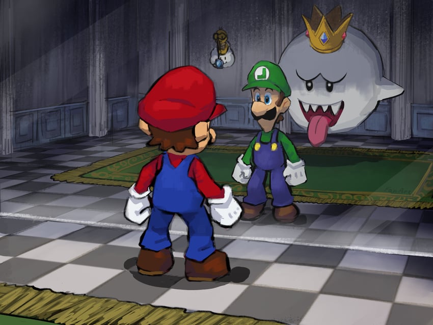 mario, luigi, king boo, and lakitu (mario and 2 more) drawn by ya_mari_6363