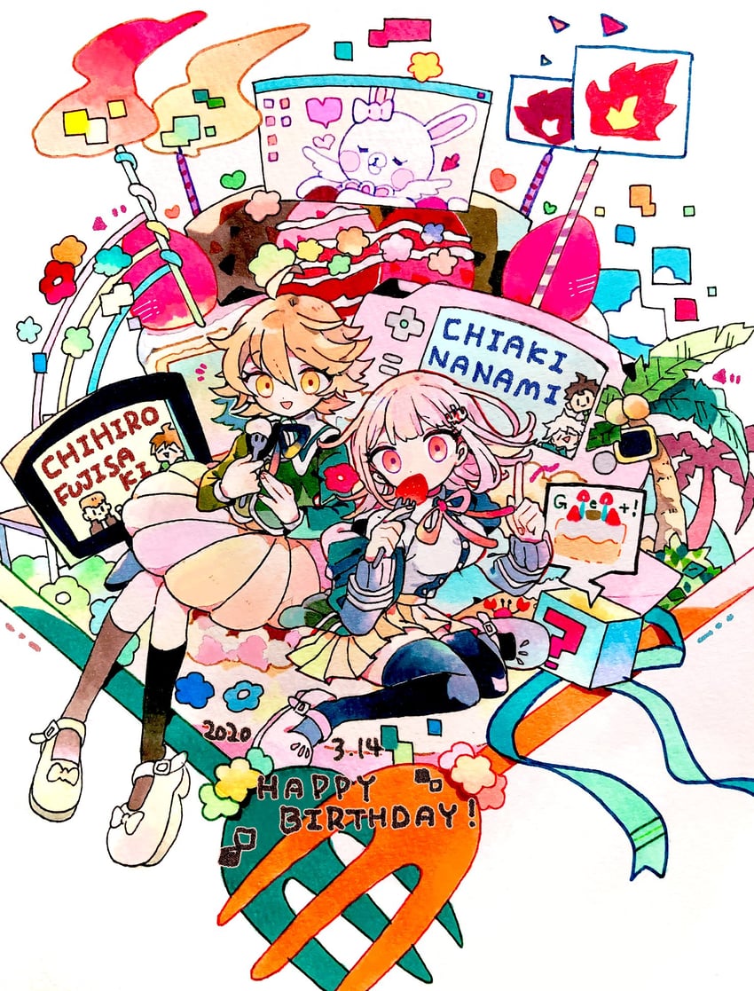 nanami chiaki, komaeda nagito, hinata hajime, naegi makoto, fujisaki chihiro, and 2 more (danganronpa and 3 more) drawn by osshouri55