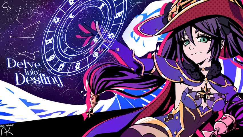 mona (genshin impact and 2 more) drawn by meashketchup