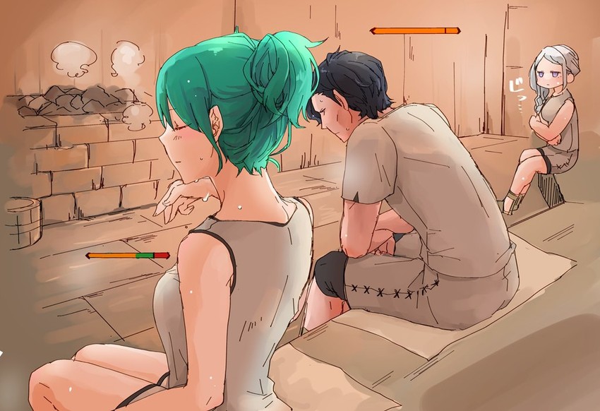 female byleth, edelgard von hresvelg, and hubert von vestra (fire emblem and 1 more) drawn by robaco