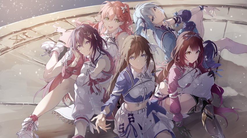 hoshimachi suisei, sakura miko, azki, tokino sora, and roboco-san (hololive) drawn by asahi_tsujino