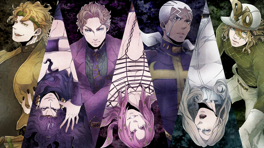 dio brando, kars, kira yoshikage, diego brando, diavolo, and 2 more (jojo no kimyou na bouken and 6 more) drawn by shikimi_rau