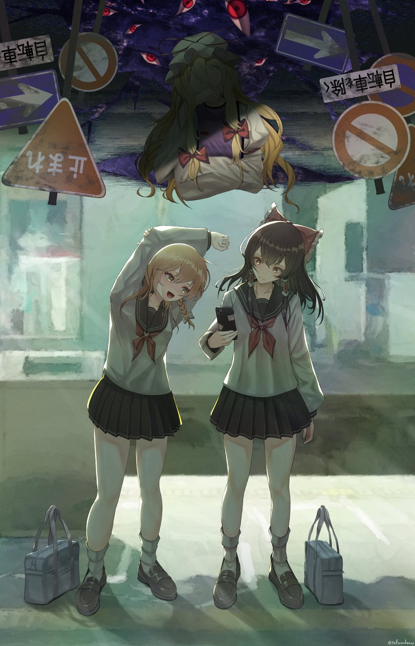 hakurei reimu, kirisame marisa, and yakumo yukari (touhou) drawn by tofuandsoup