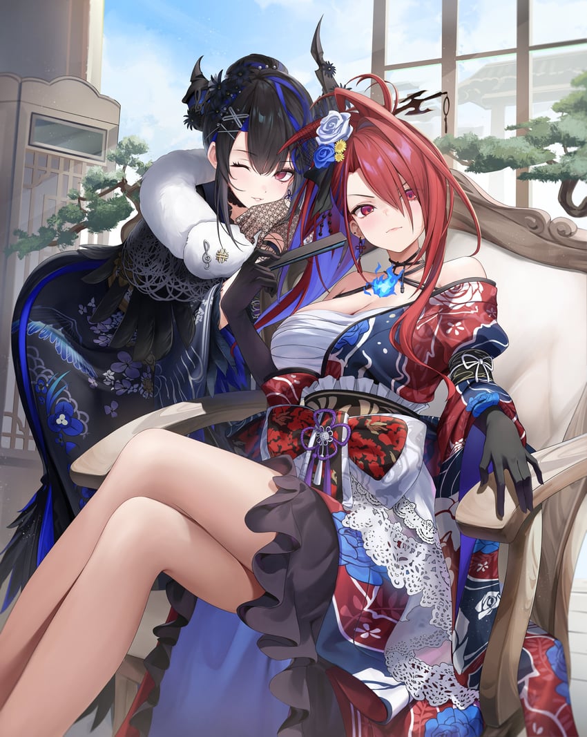 nerissa ravencroft and elizabeth rose bloodflame (hololive and 1 more) drawn by aoi_13