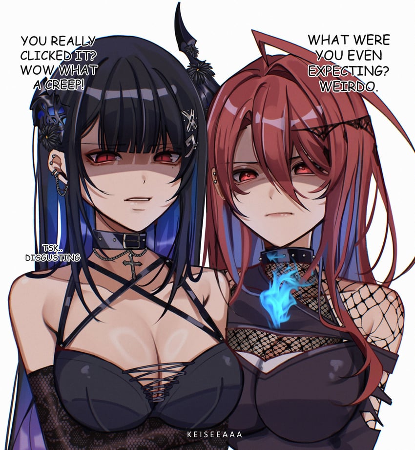 nerissa ravencroft and elizabeth rose bloodflame (hololive and 1 more) drawn by keisea