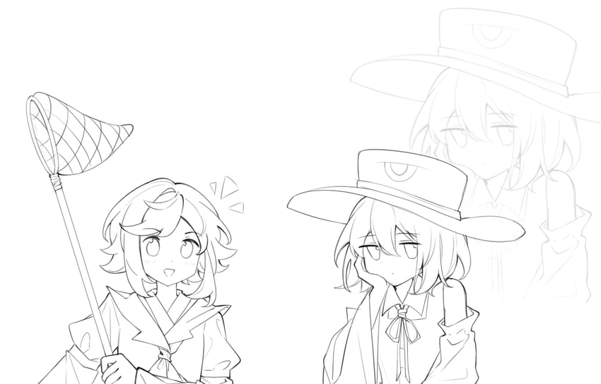 enraku tsubakura and houlen yabusame (len'en) drawn by jian_xing_zao