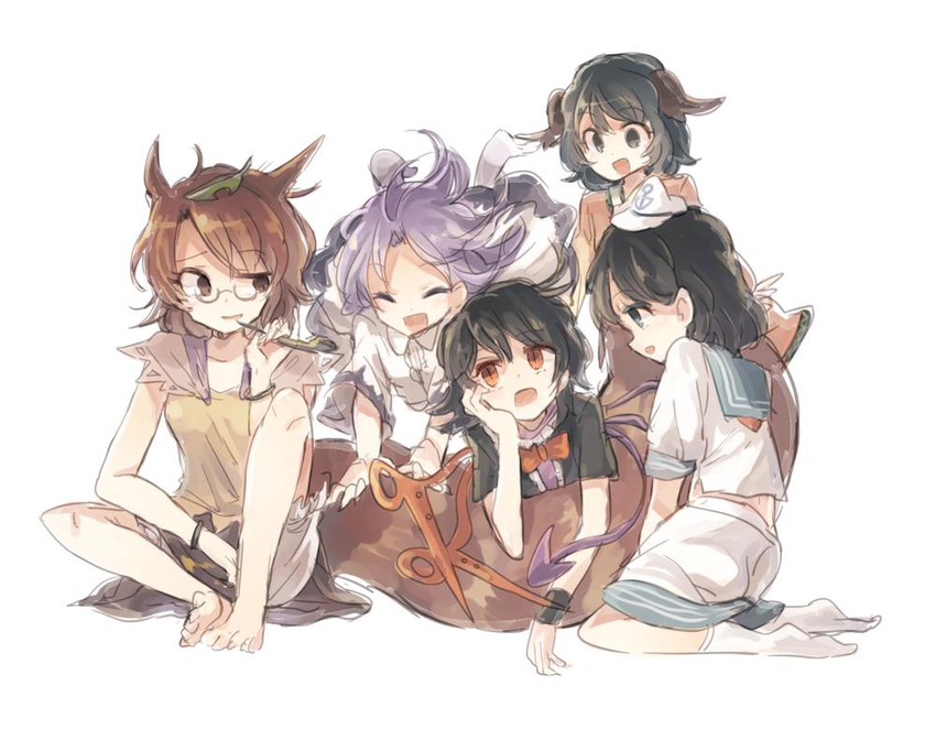 houjuu nue, murasa minamitsu, kumoi ichirin, kasodani kyouko, and futatsuiwa mamizou (touhou) drawn by hisona_(suaritesumi)