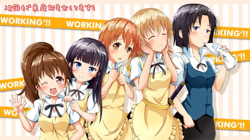 taneshima popura, inami mahiru, yamada aoi, todoroki yachiyo, and shirafuji kyouko (working!!) drawn by ok-ray