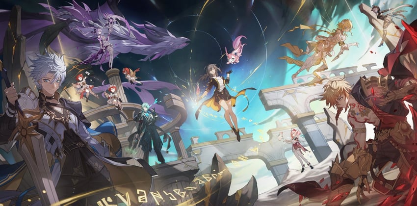 trailblazer, stelle, castorice, phainon, mydei, and 9 more (honkai and 1 more) drawn by tition