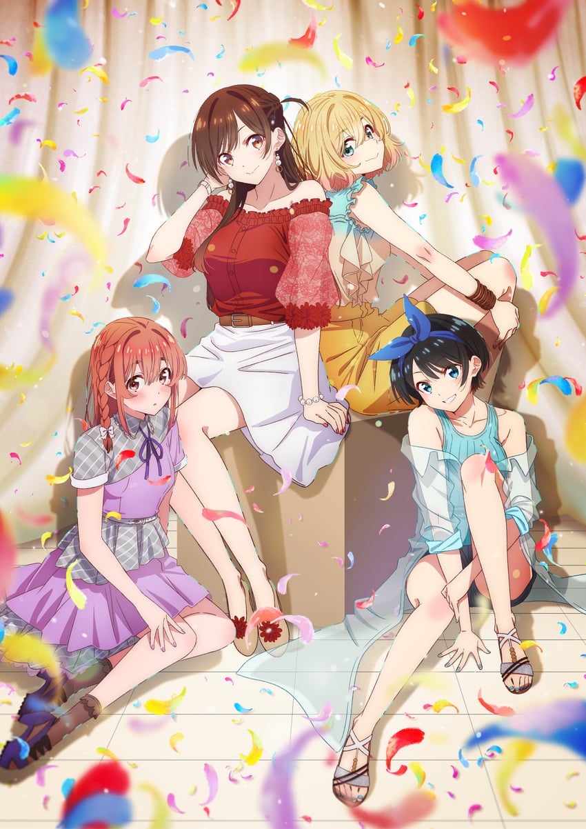 mizuhara chizuru, sarashina ruka, nanami mami, and sakurasawa sumi (kanojo okarishimasu)