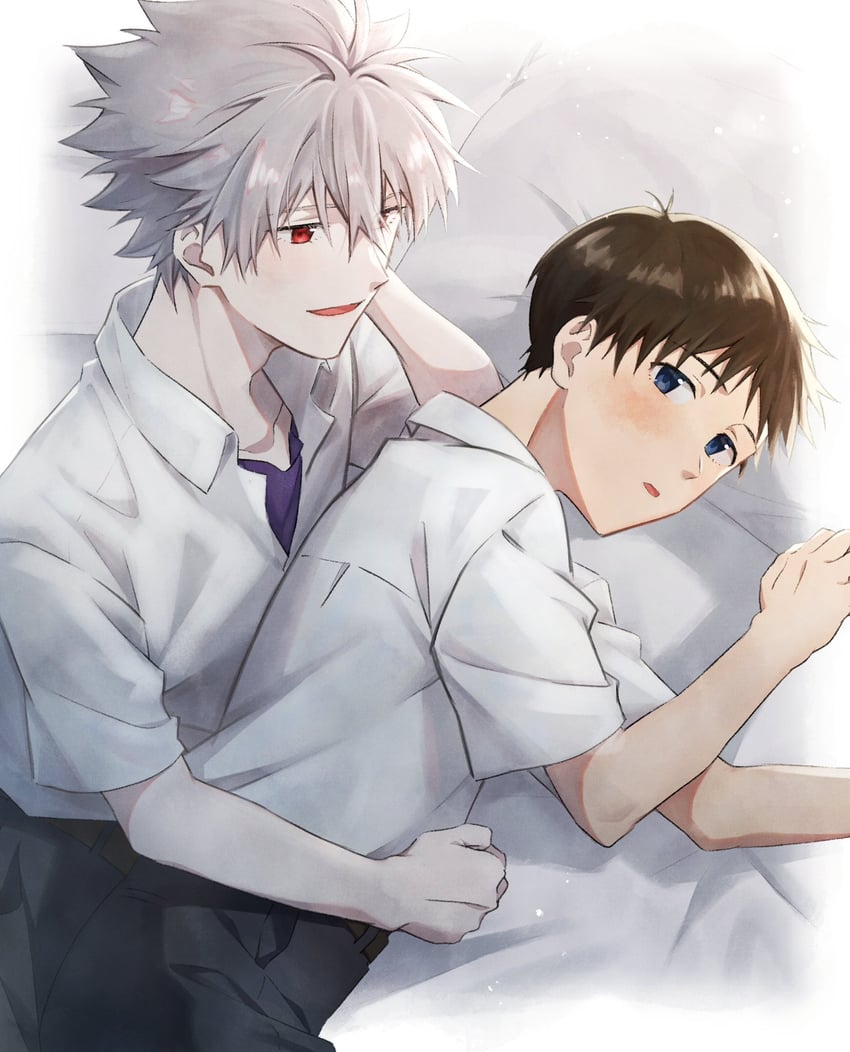 ikari shinji and nagisa kaworu (neon genesis evangelion) drawn by emu_(ain54971)