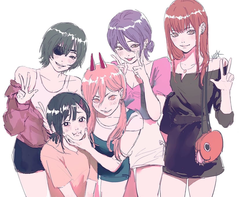 makima, power, reze, higashiyama kobeni, pochita, and 1 more (chainsaw man) drawn by zemzk