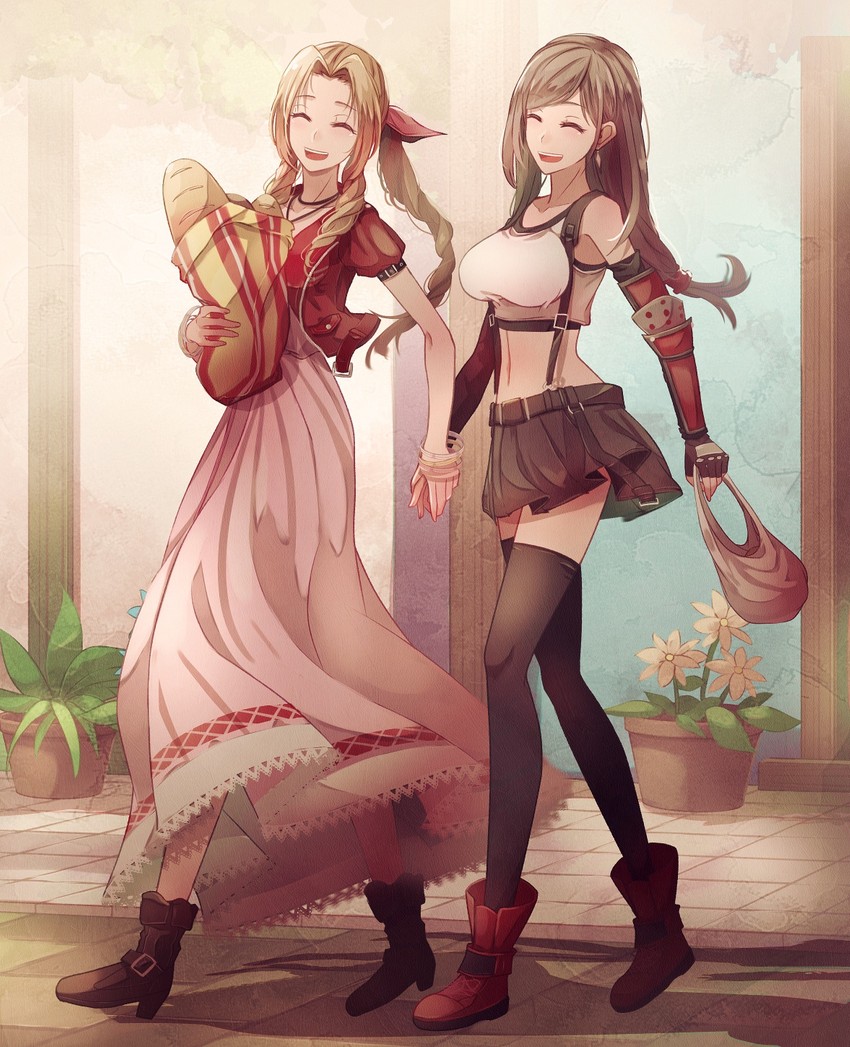tifa lockhart and aerith gainsborough (final fantasy and 2 more) drawn by mirrorclew