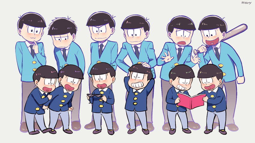 matsuno osomatsu, matsuno karamatsu, matsuno ichimatsu, matsuno jyushimatsu, matsuno choromatsu, and 1 more (osomatsu and 2 more) drawn by mery_(yangmalgage)