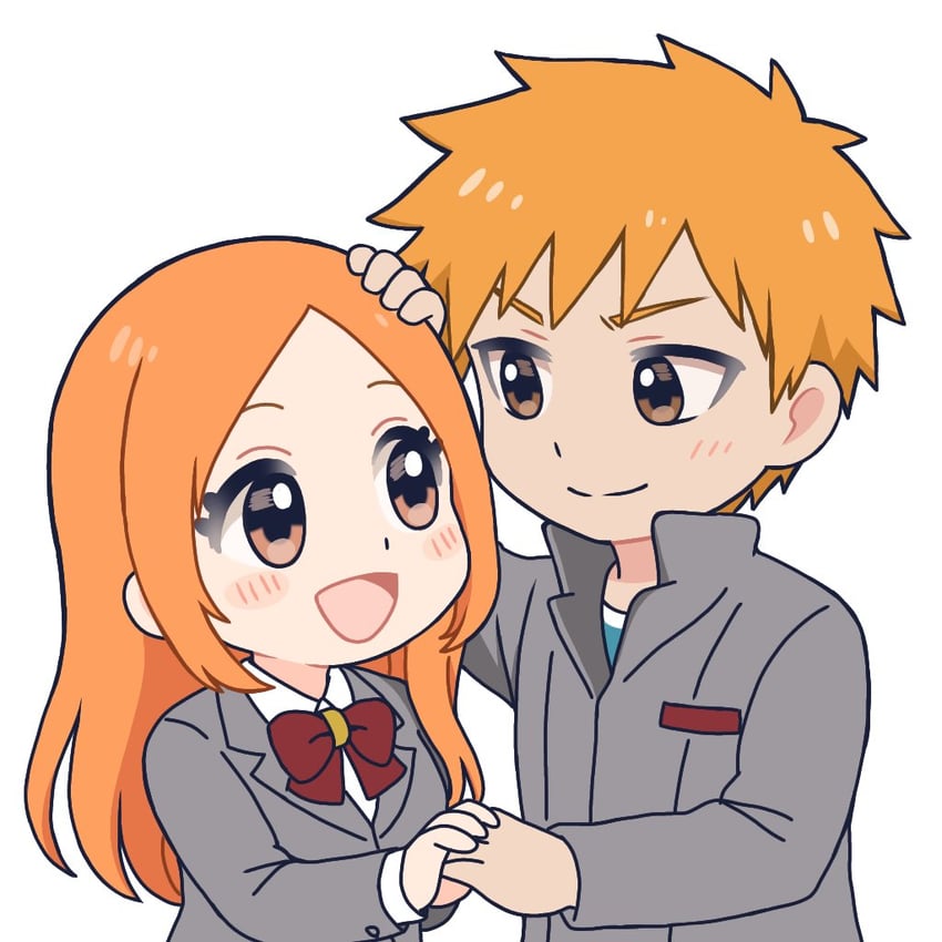 inoue orihime and kurosaki ichigo (bleach) drawn by b_eaka