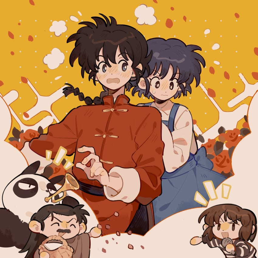 tendou akane, saotome ranma, tendou nabiki, saotome genma, and tendou souun (ranma 1/2) drawn by siyer