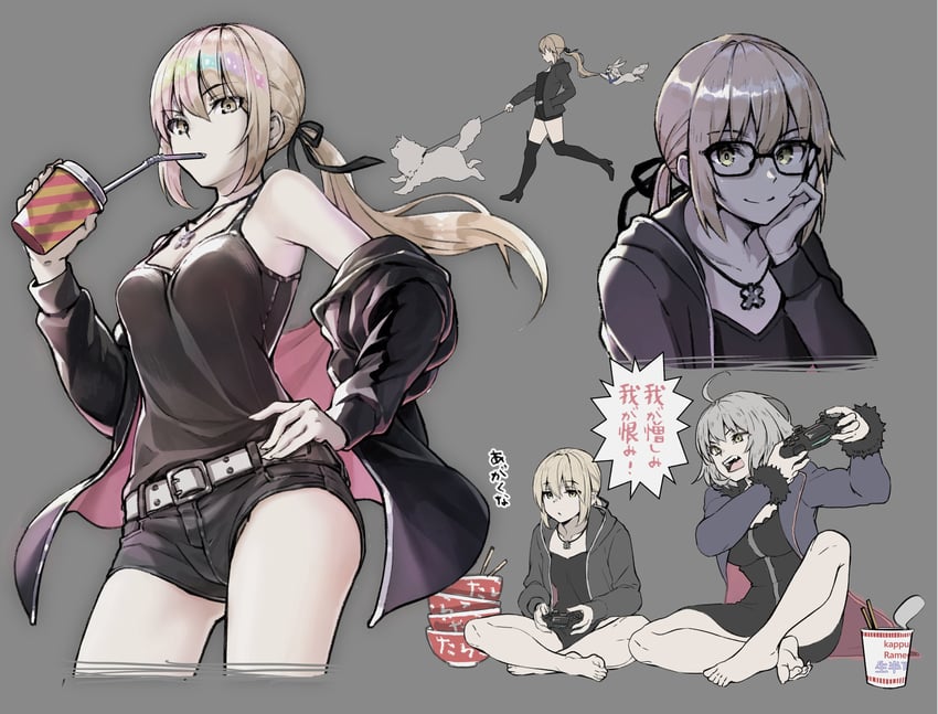 artoria pendragon, jeanne d'arc alter, saber alter, fou, and cavall ii (fate and 1 more) drawn by suishougensou