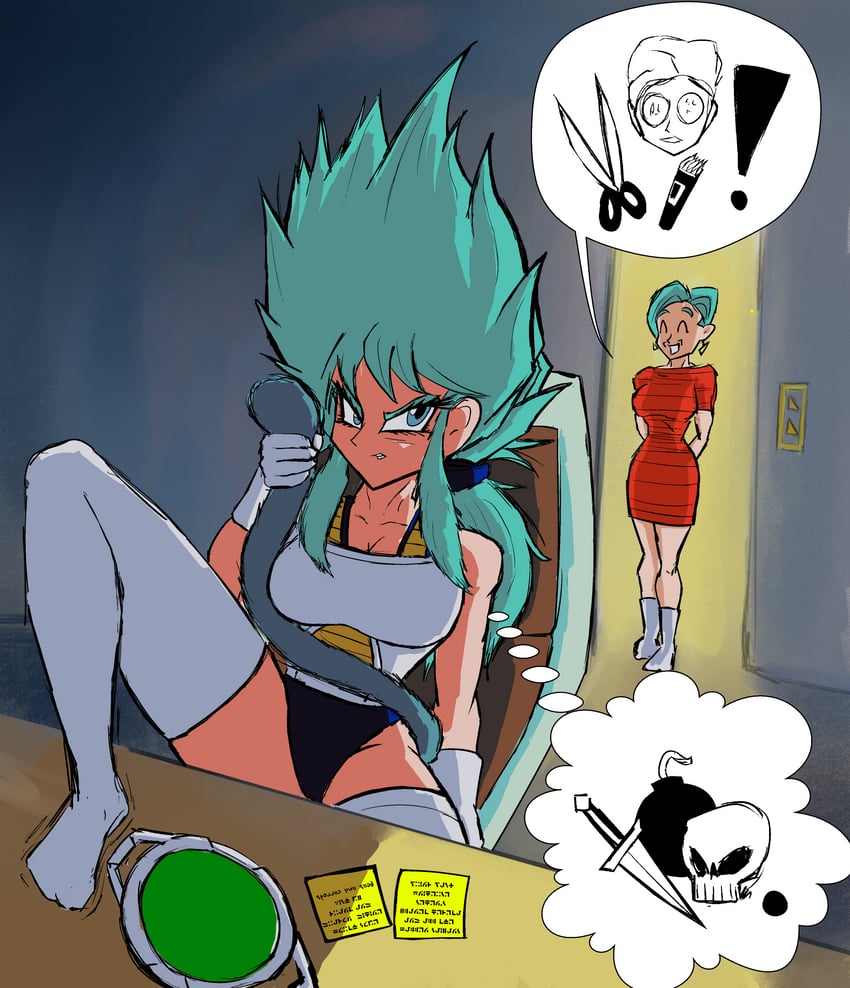 bulma, bra, and eschallotte (original and 3 more) drawn by mr-takoyama