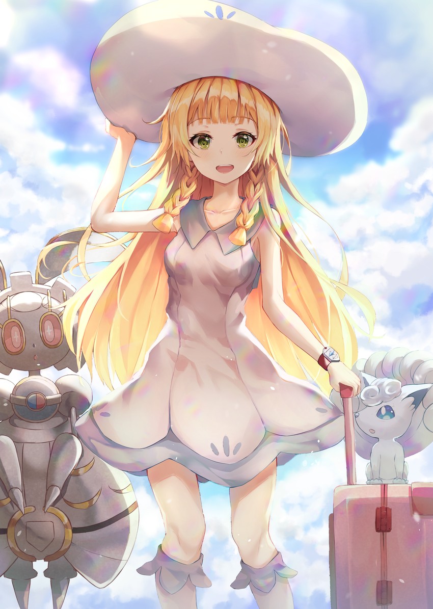 lillie, alolan vulpix, and magearna (pokemon and 1 more) drawn by kerno