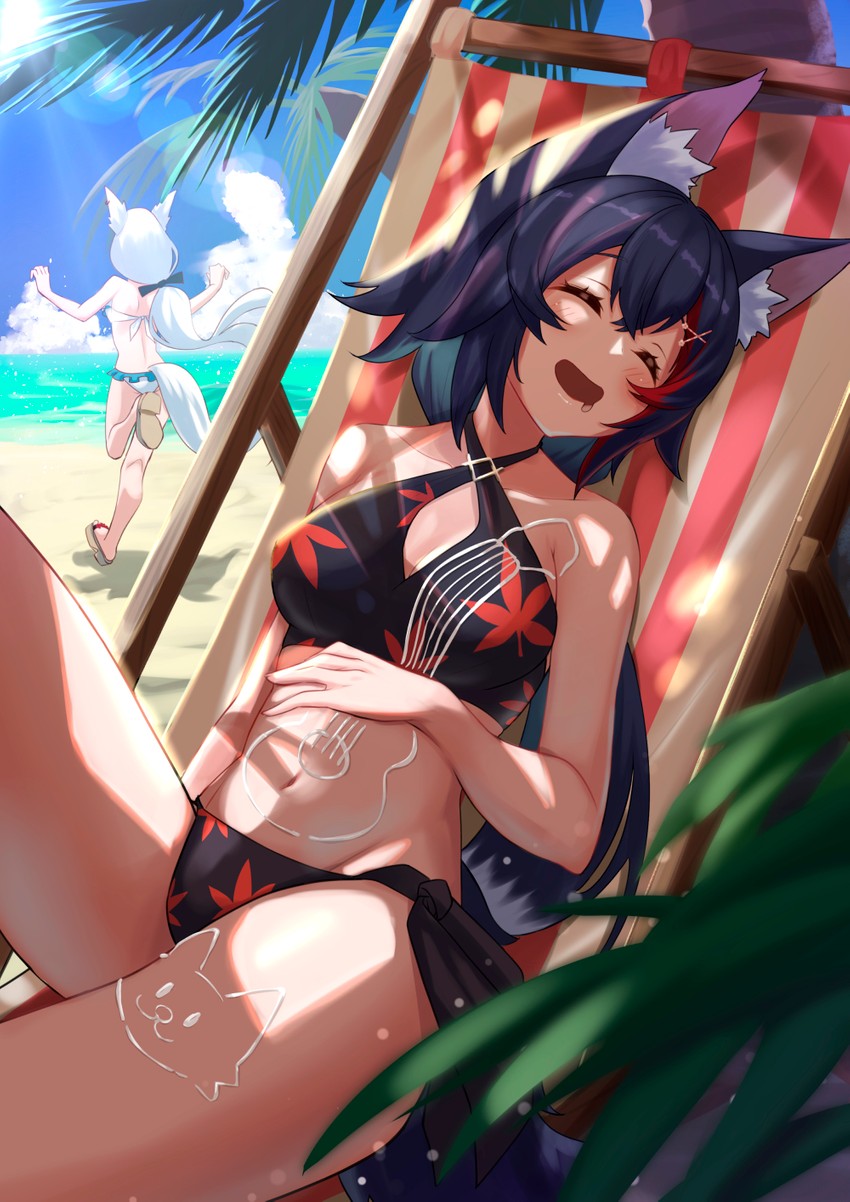 shirakami fubuki and ookami mio (hololive) drawn by bob-the-bison