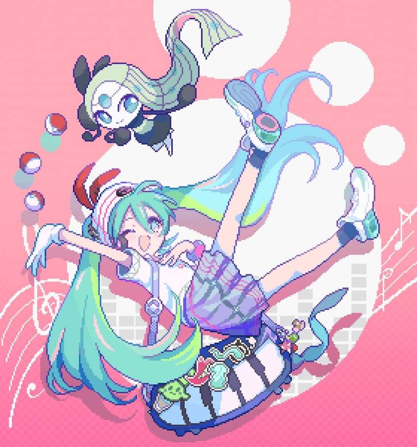 hatsune miku, meloetta, and psychic miku (pokemon and 2 more) drawn by nekoolantern