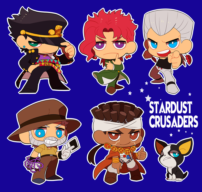 joseph joestar, kujo jotaro, kakyoin noriaki, jean pierre polnareff, mohammed avdol, and 2 more (jojo no kimyou na bouken and 1 more) drawn by li_sakura
