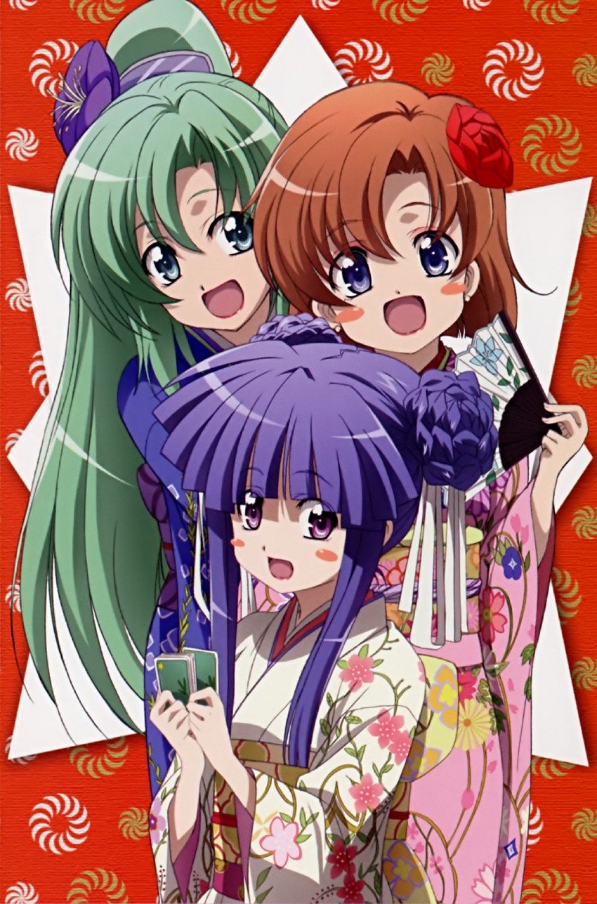 furude rika, ryuuguu rena, and sonozaki mion (higurashi no naku koro ni) drawn by morimoto_hirofumi
