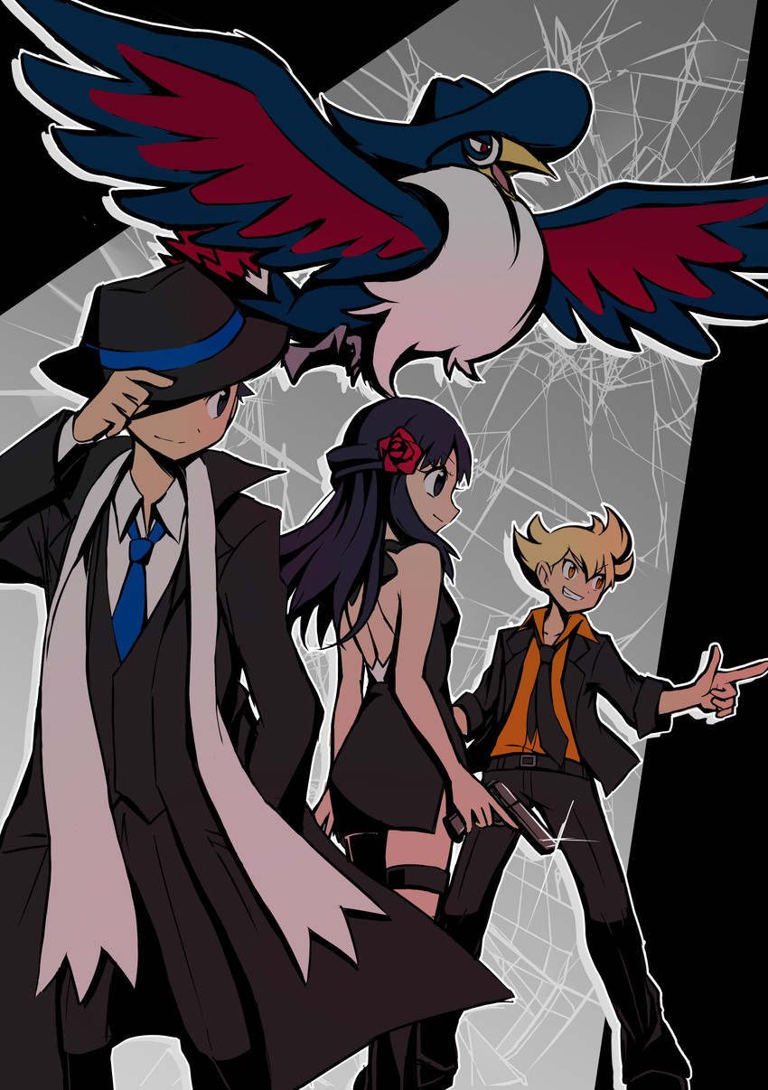 dawn, lucas, barry, and honchkrow (pokemon and 1 more) drawn by sawarabi_(sawarabi725)