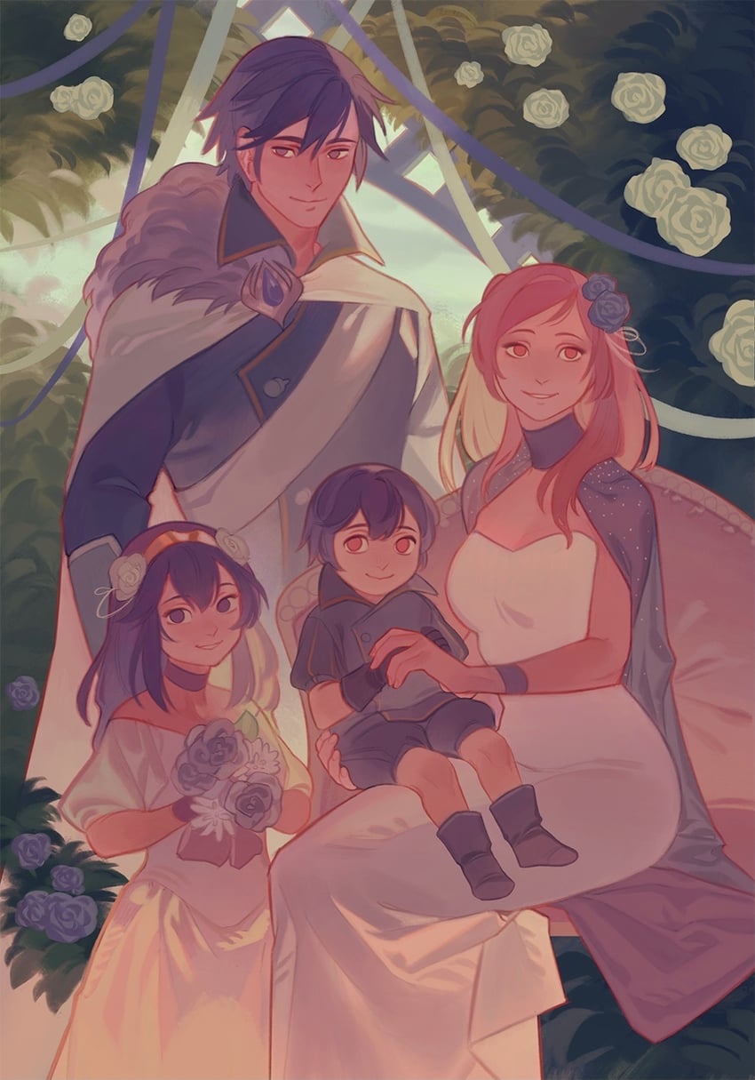 lucina, female robin, chrom, and male morgan (fire emblem and 1 more) drawn by hollyfig