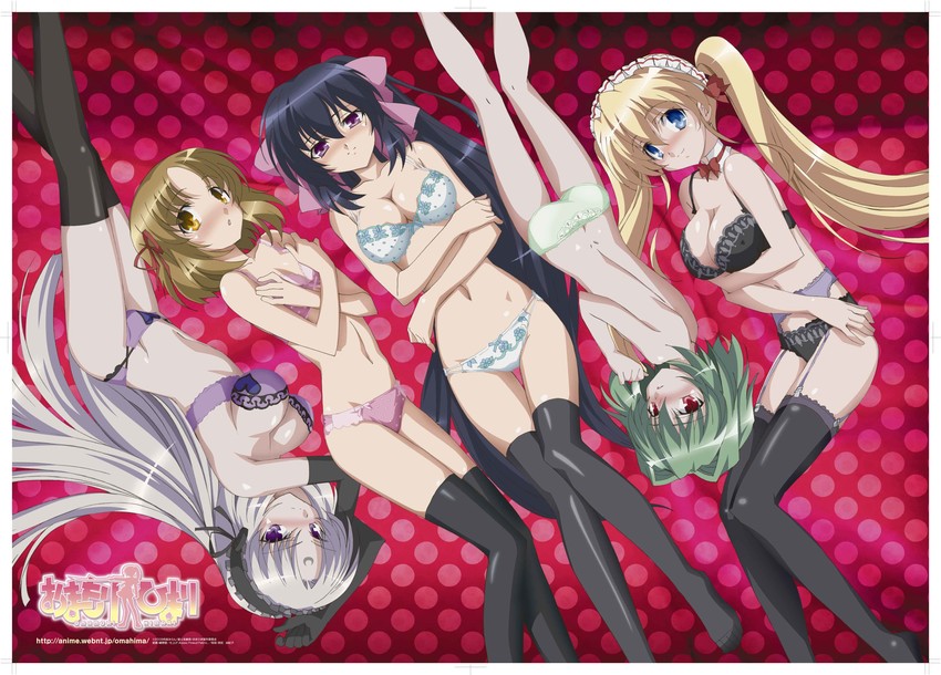 noihara himari, shizuku, jinguuji kuesu, lizlett l. chelsie, and kuzaki rinko (omamori himari) drawn by isono_satoshi