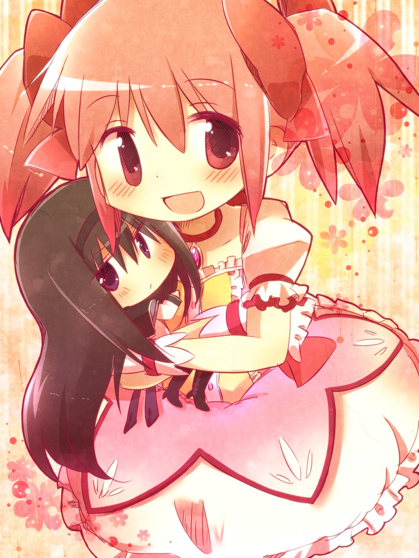 akemi homura and kaname madoka (mahou shoujo madoka magica) drawn by kabuyou