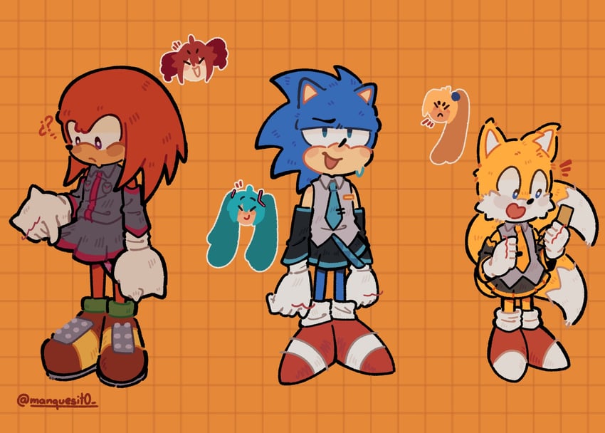 hatsune miku, kasane teto, sonic the hedgehog, akita neru, tails, and 1 more (vocaloid and 4 more) drawn by manque