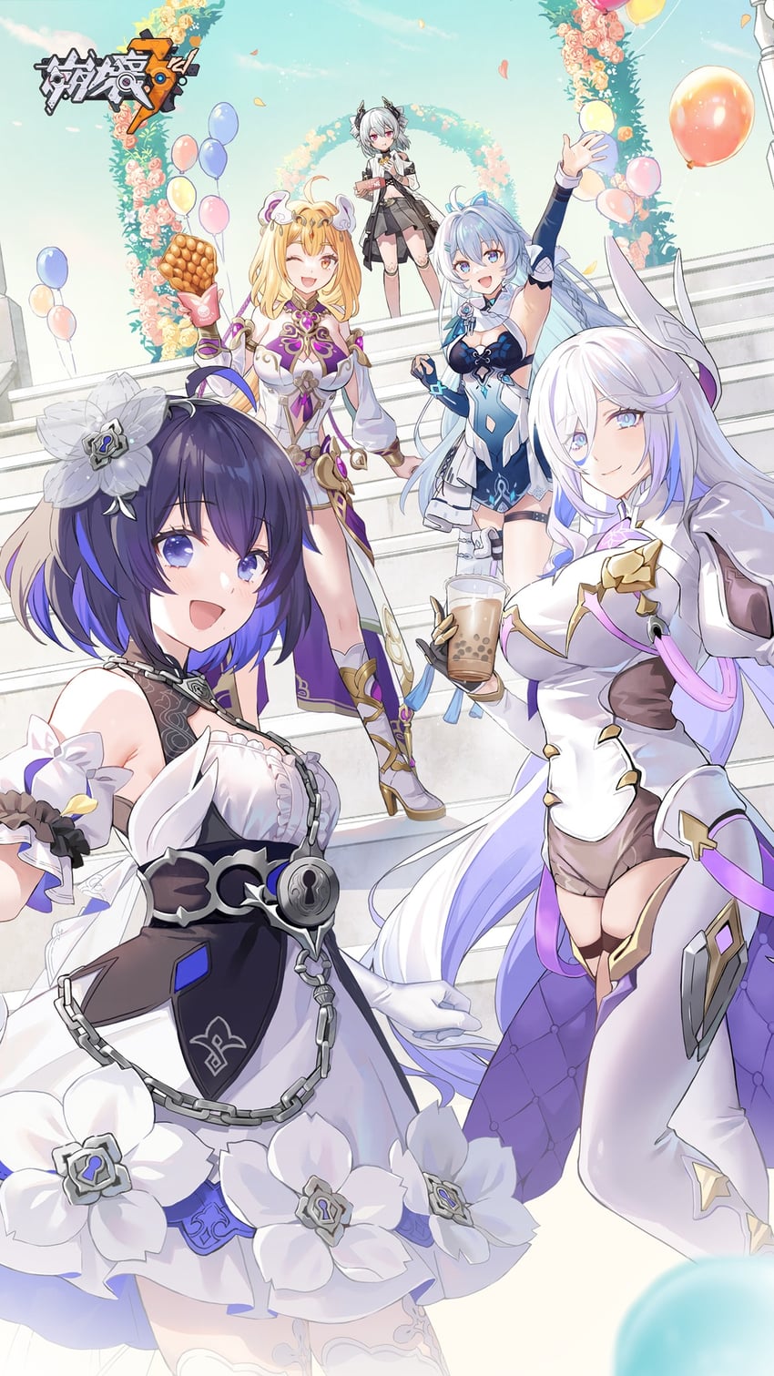 seele vollerei, susannah manatt, misteln schariac, shigure kira, and prometheus (honkai and 1 more) drawn by lino_chang