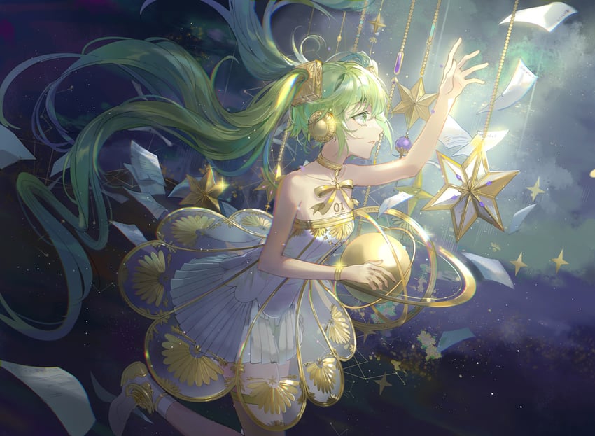 hatsune miku and gramophone miku (vocaloid and 1 more) drawn by qingming_tiaohetu
