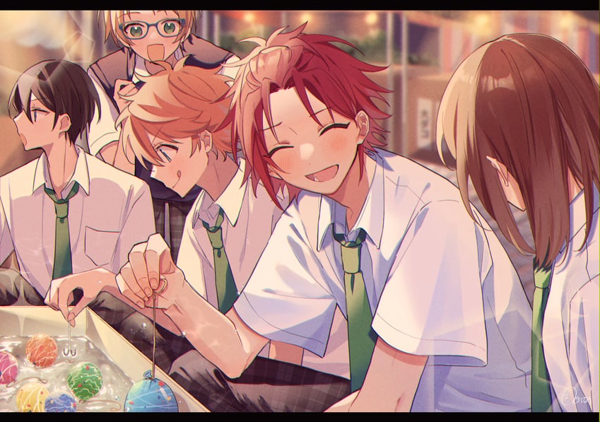 isara mao, anzu, akehoshi subaru, yuuki makoto, and hidaka hokuto (ensemble stars!) drawn by zu_tonatuyasumi